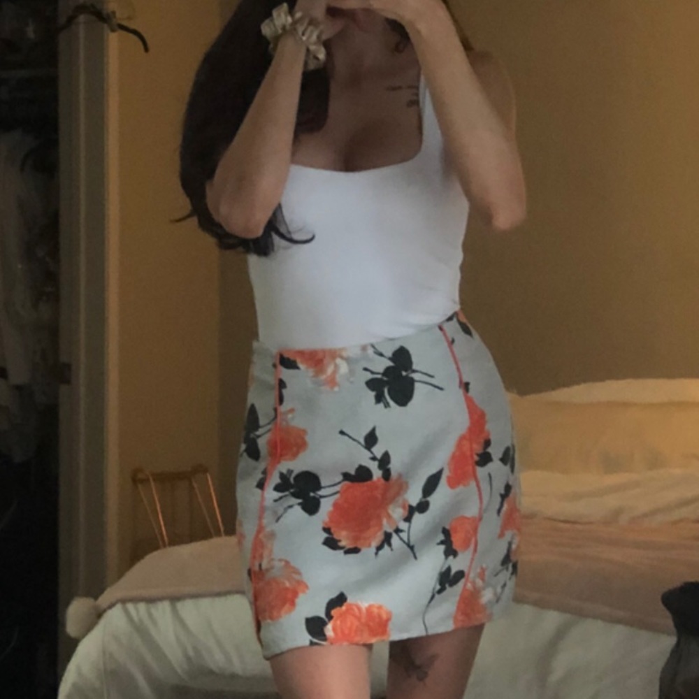 MINKPINK Floral Orange Blue White Short Skirt